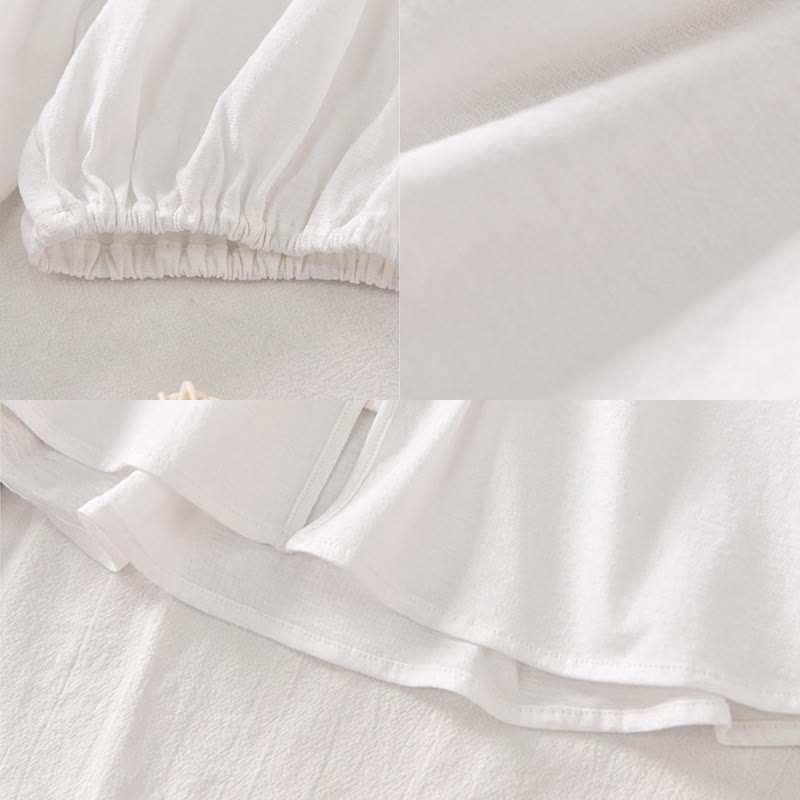 Koszula damska z długim rękawem z bawełny i lnu z motywem Buddha Stones, letnia, w jednolitym kolorze, z chińskimi żabami i guzikami w serek - image 22