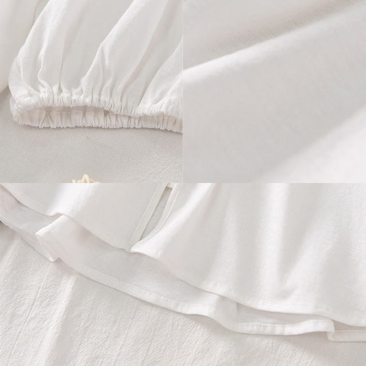 Koszula damska z długim rękawem z bawełny i lnu z motywem Buddha Stones, letnia, w jednolitym kolorze, z chińskimi żabami i guzikami w serek - image 22