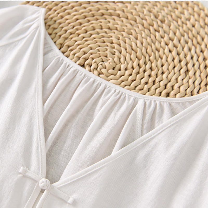 Koszula damska z długim rękawem z bawełny i lnu z motywem Buddha Stones, letnia, w jednolitym kolorze, z chińskimi żabami i guzikami w serek - image 19