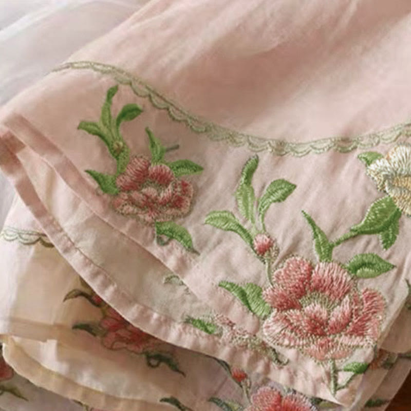 Koszula damska z bawełny i lnu z okrągłym dekoltem i haftem w stylu vintage z Buddha Stones - image 10