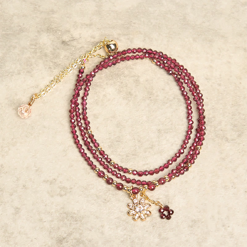 Buddha Stones Naturalne 2,5 mm Koraliki Granatu Bransoletka Oczyszczająca Kwiat Wielowarstwowa