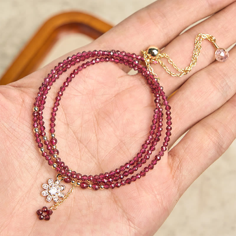 Buddha Stones Naturalne 2,5 mm Koraliki Granatu Bransoletka Oczyszczająca Kwiat Wielowarstwowa