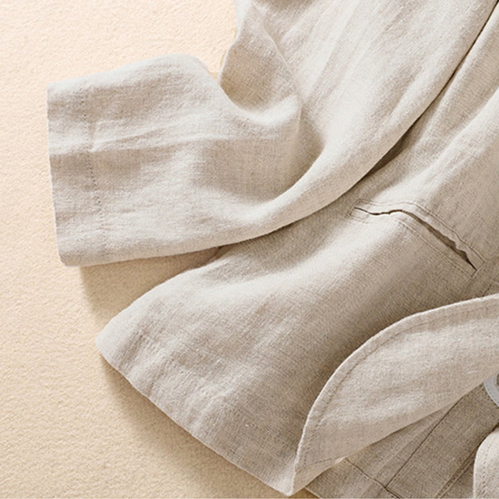 Kurtka damska z długim rękawem i kieszeniami, z bawełny i lnu "Buddha Stones" ze stójką - image 8