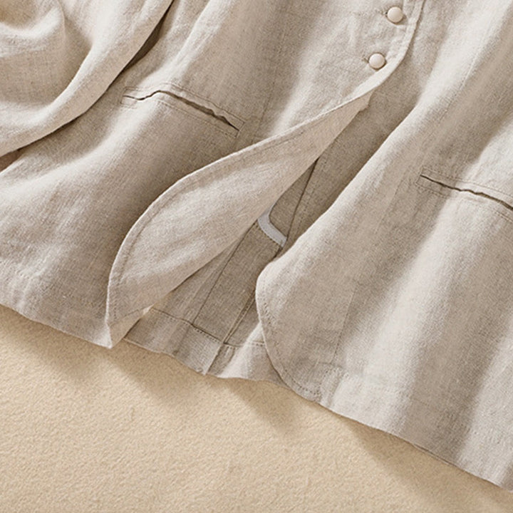 Kurtka damska z długim rękawem i kieszeniami, z bawełny i lnu "Buddha Stones" ze stójką - image 2