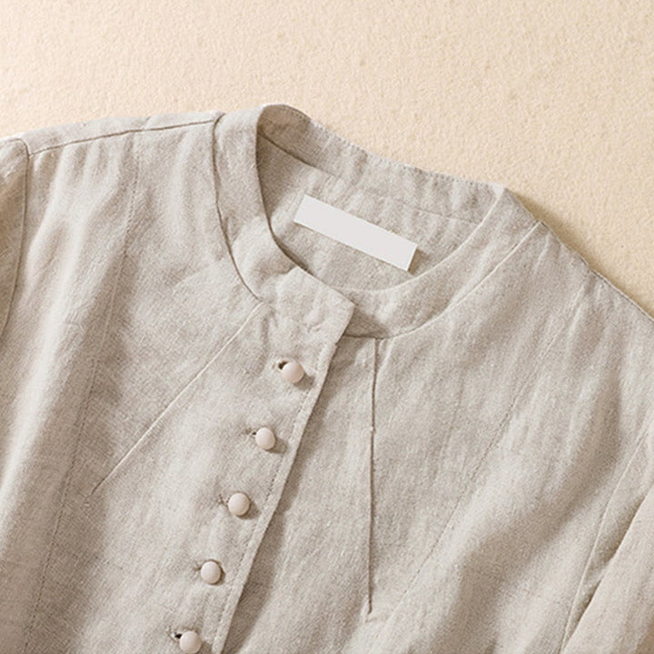 Kurtka damska z długim rękawem i kieszeniami, z bawełny i lnu "Buddha Stones" ze stójką - image 7