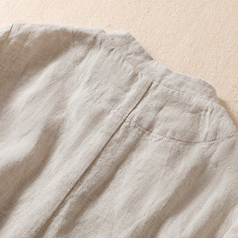 Kurtka damska z długim rękawem i kieszeniami, z bawełny i lnu "Buddha Stones" ze stójką - image 4