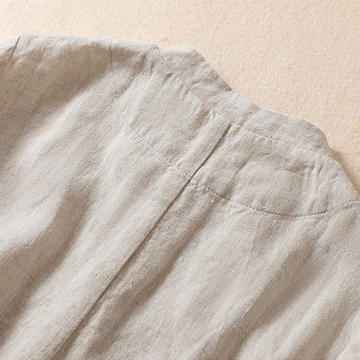 Kurtka damska z długim rękawem i kieszeniami, z bawełny i lnu "Buddha Stones" ze stójką - image 4