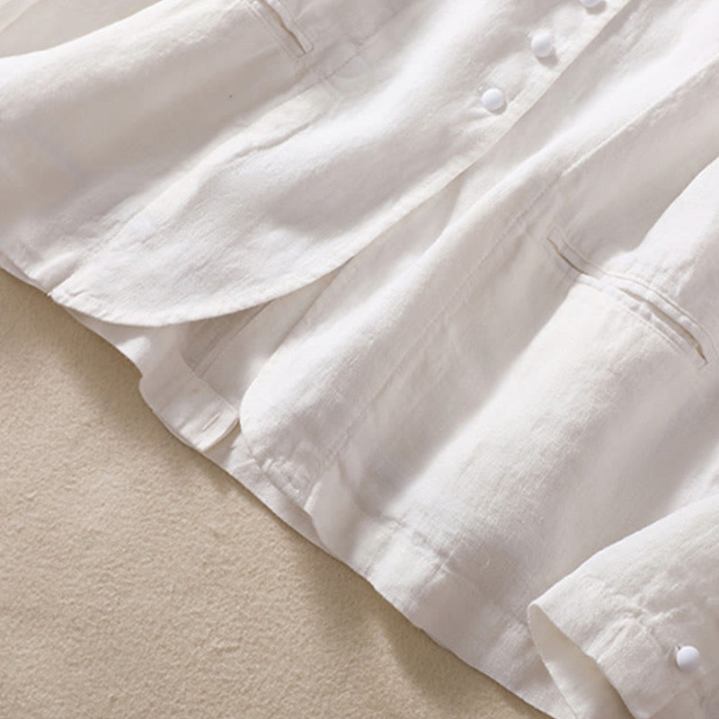 Kurtka damska z długim rękawem i kieszeniami, z bawełny i lnu "Buddha Stones" ze stójką - image 19