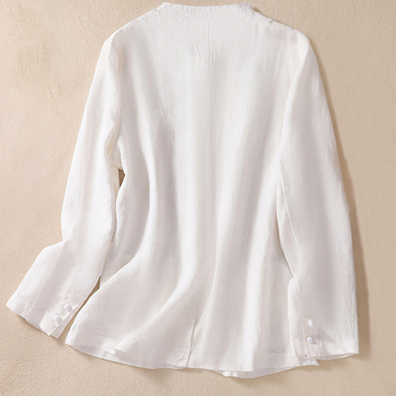 Kurtka damska z długim rękawem i kieszeniami, z bawełny i lnu "Buddha Stones" ze stójką - image 14