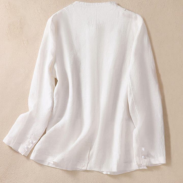 Kurtka damska z długim rękawem i kieszeniami, z bawełny i lnu "Buddha Stones" ze stójką - image 14