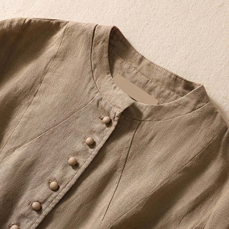 Kurtka damska z długim rękawem i kieszeniami, z bawełny i lnu "Buddha Stones" ze stójką - image 28