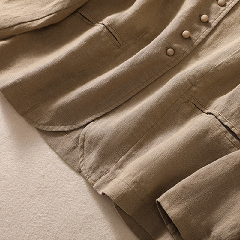 Kurtka damska z długim rękawem i kieszeniami, z bawełny i lnu "Buddha Stones" ze stójką - image 26