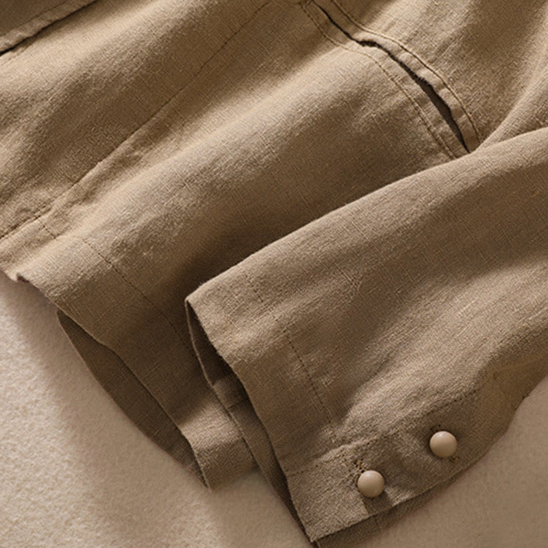 Kurtka damska z długim rękawem i kieszeniami, z bawełny i lnu "Buddha Stones" ze stójką - image 29