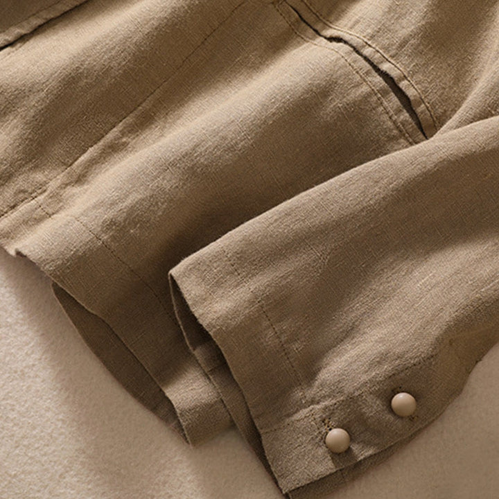 Kurtka damska z długim rękawem i kieszeniami, z bawełny i lnu "Buddha Stones" ze stójką - image 29