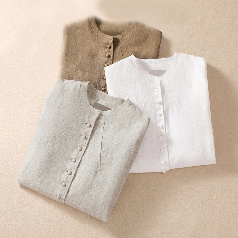 Kurtka damska z długim rękawem i kieszeniami, z bawełny i lnu "Buddha Stones" ze stójką - image 31