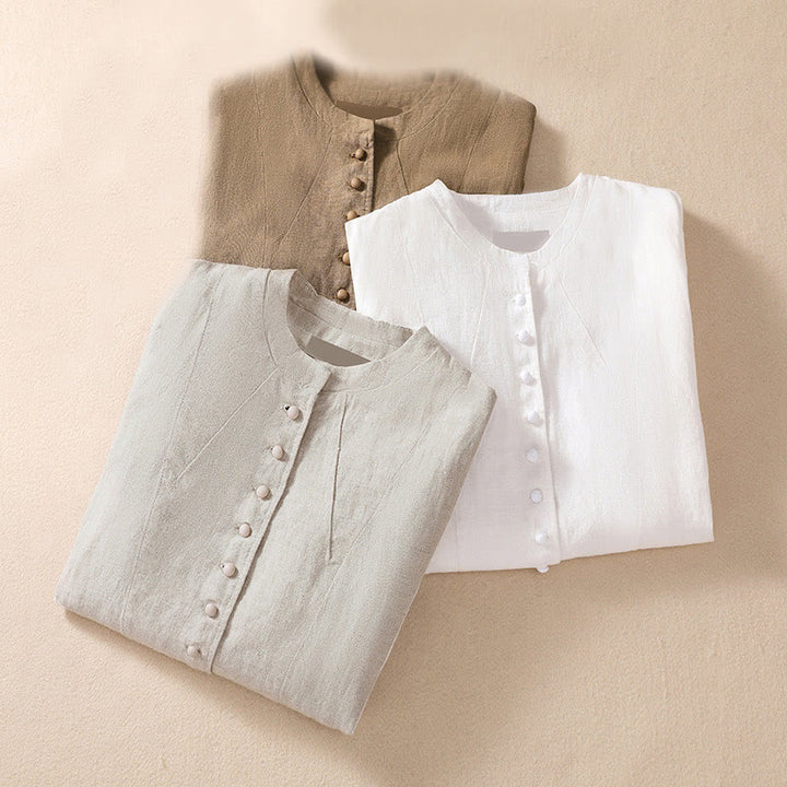 Kurtka damska z długim rękawem i kieszeniami, z bawełny i lnu "Buddha Stones" ze stójką - image 31