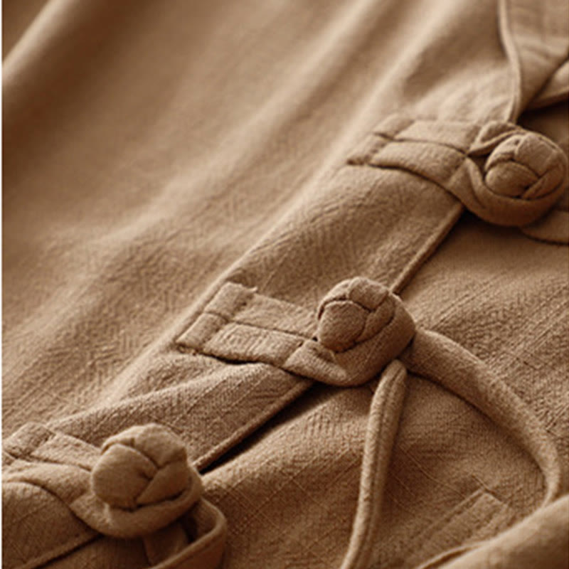 Kurtka damska z długim rękawem i kieszeniami, z bawełny i lnu Buddha Stones, zapinana na guziki żabki - image 2