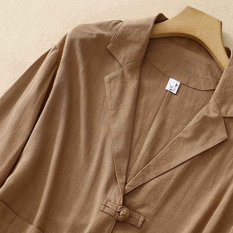 Kurtka damska z długim rękawem i kieszeniami, z bawełny i lnu Buddha Stones, zapinana na guziki żabki - image 1