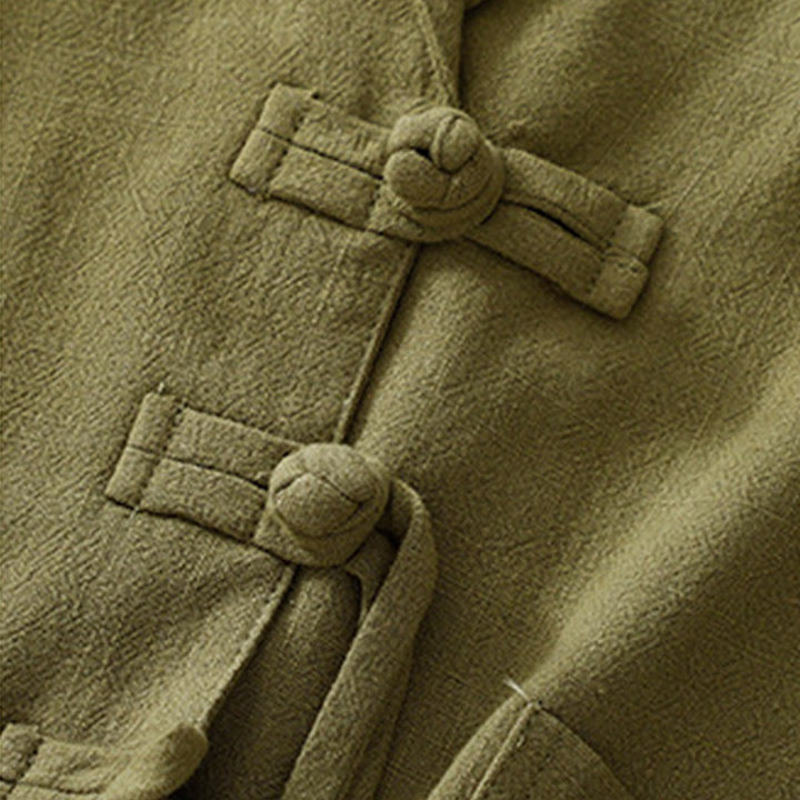 Kurtka damska z długim rękawem i kieszeniami, z bawełny i lnu Buddha Stones, zapinana na guziki żabki - image 9