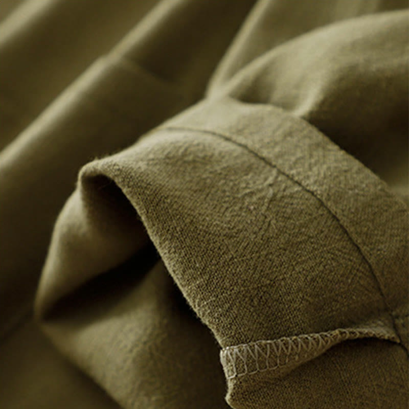 Kurtka damska z długim rękawem i kieszeniami, z bawełny i lnu Buddha Stones, zapinana na guziki żabki - image 7