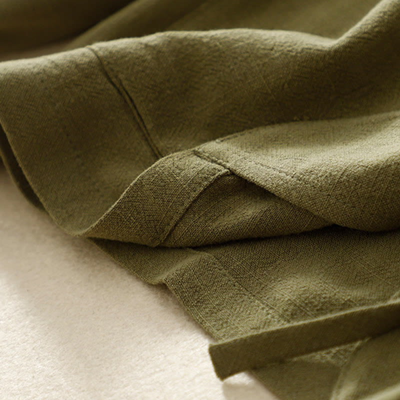 Kurtka damska z długim rękawem i kieszeniami, z bawełny i lnu Buddha Stones, zapinana na guziki żabki - image 8