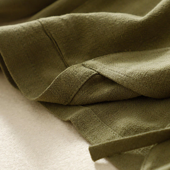 Kurtka damska z długim rękawem i kieszeniami, z bawełny i lnu Buddha Stones, zapinana na guziki żabki - image 8