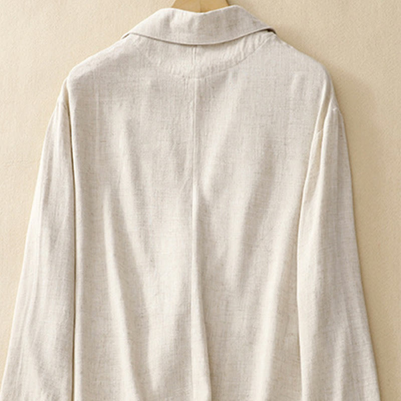 Kurtka damska z długim rękawem i kieszeniami, z bawełny i lnu Buddha Stones, zapinana na guziki żabki - image 19