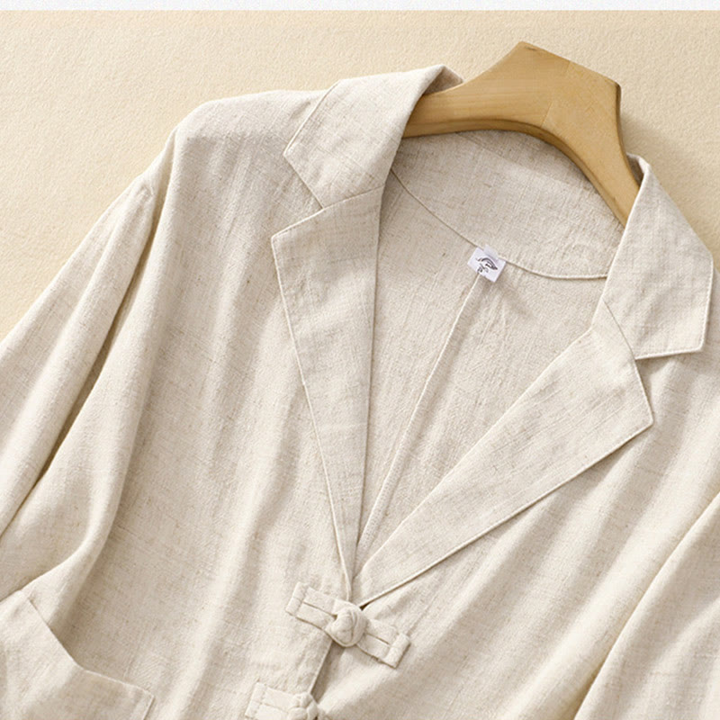 Kurtka damska z długim rękawem i kieszeniami, z bawełny i lnu Buddha Stones, zapinana na guziki żabki - image 18