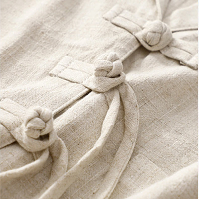 Kurtka damska z długim rękawem i kieszeniami, z bawełny i lnu Buddha Stones, zapinana na guziki żabki - image 20