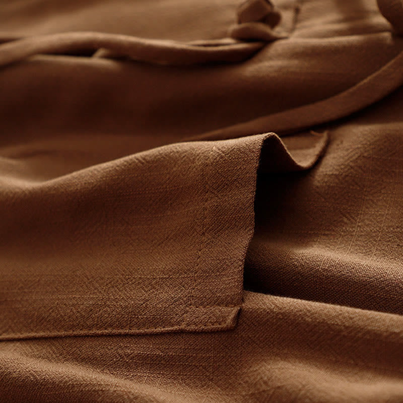 Kurtka damska z długim rękawem i kieszeniami, z bawełny i lnu Buddha Stones, zapinana na guziki żabki - image 29