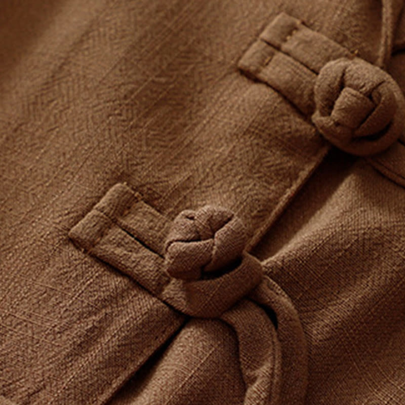 Kurtka damska z długim rękawem i kieszeniami, z bawełny i lnu Buddha Stones, zapinana na guziki żabki - image 31