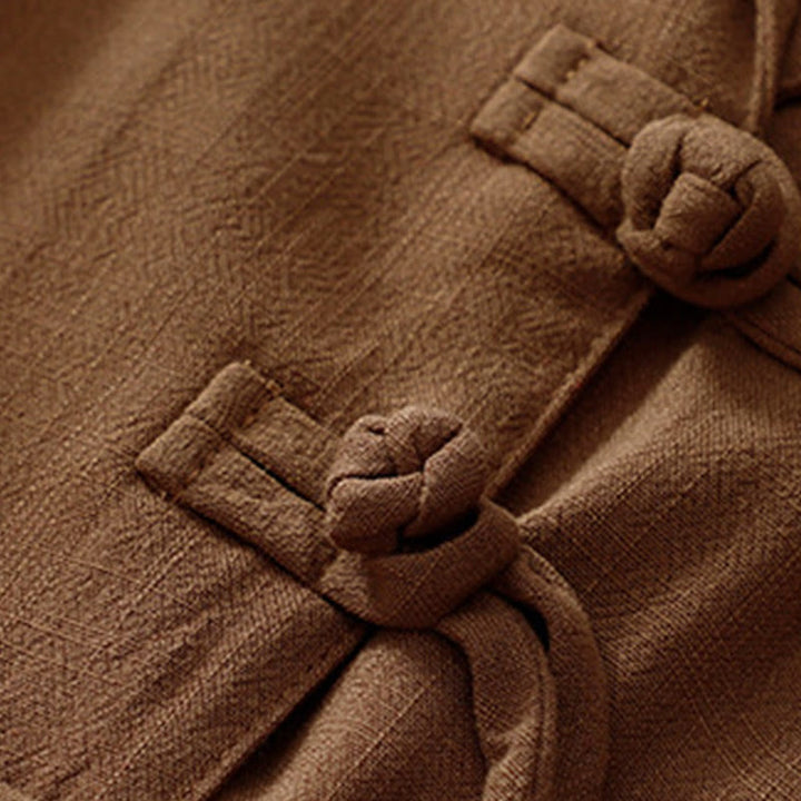 Kurtka damska z długim rękawem i kieszeniami, z bawełny i lnu Buddha Stones, zapinana na guziki żabki - image 31