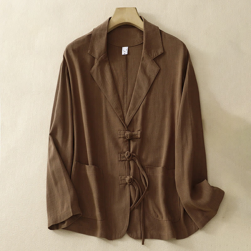 Kurtka damska z długim rękawem i kieszeniami, z bawełny i lnu Buddha Stones, zapinana na guziki żabki - Sjena - US12, UK/AU16, EU44 (2XL) - image 25