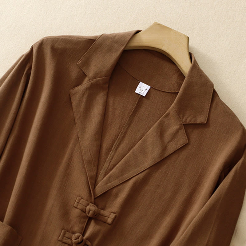 Kurtka damska z długim rękawem i kieszeniami, z bawełny i lnu Buddha Stones, zapinana na guziki żabki - image 26