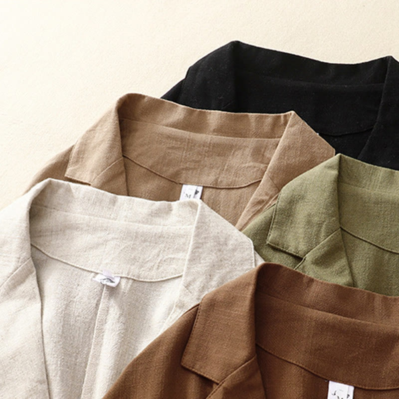 Kurtka damska z długim rękawem i kieszeniami, z bawełny i lnu Buddha Stones, zapinana na guziki żabki - image 33