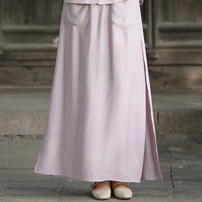 Buddha Stones 2 sztuki guziki koszula z krótkim rękawem spódnica z kieszeniami zestaw do medytacji bawełna damska - Spódnica RosyBrown - US8-10，UK/AU12-14，EU40-42 (2XL) - image 11