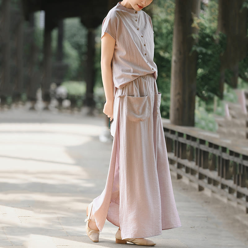 Buddha Stones 2 sztuki guziki koszula z krótkim rękawem spódnica z kieszeniami zestaw do medytacji bawełna damska - image 7