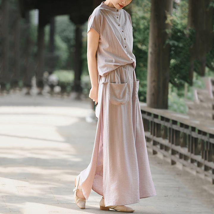 Buddha Stones 2 sztuki guziki koszula z krótkim rękawem spódnica z kieszeniami zestaw do medytacji bawełna damska - image 7