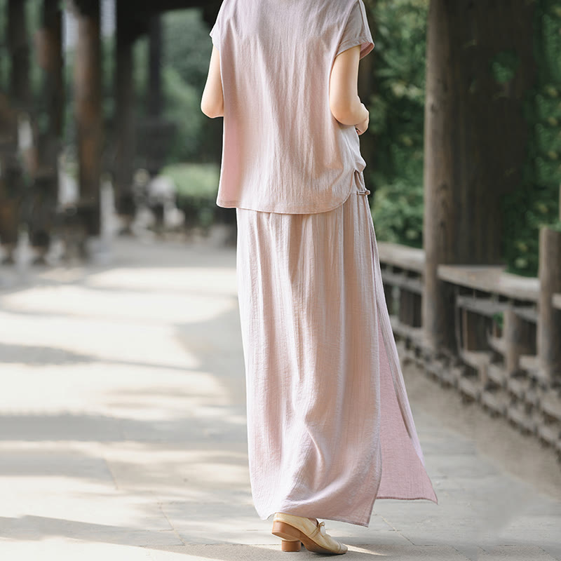 Buddha Stones 2 sztuki guziki koszula z krótkim rękawem spódnica z kieszeniami zestaw do medytacji bawełna damska - image 6