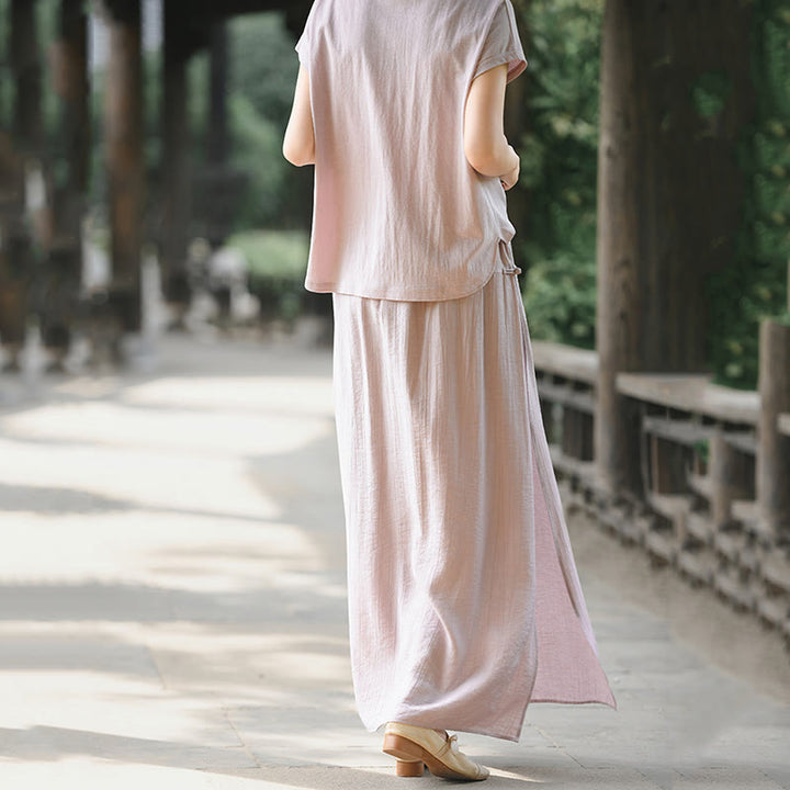 Buddha Stones 2 sztuki guziki koszula z krótkim rękawem spódnica z kieszeniami zestaw do medytacji bawełna damska - image 6