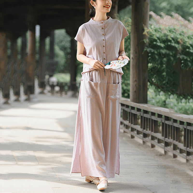 Buddha Stones 2 sztuki guziki koszula z krótkim rękawem spódnica z kieszeniami zestaw do medytacji bawełna damska - image 3