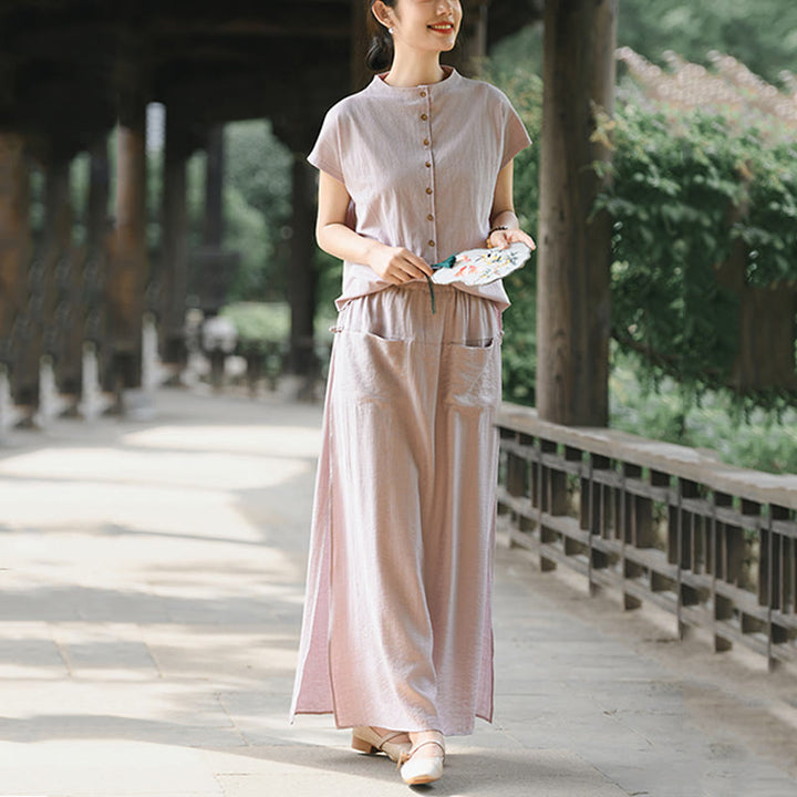 Buddha Stones 2 sztuki guziki koszula z krótkim rękawem spódnica z kieszeniami zestaw do medytacji bawełna damska - image 3