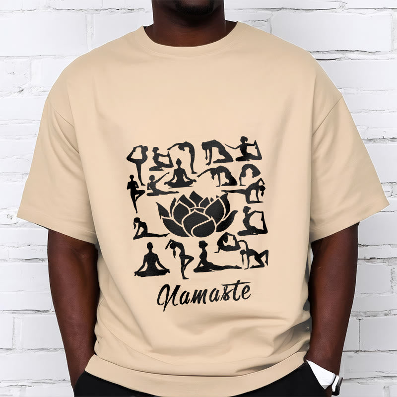 Koszulka z nadrukiem "Buddha Stones" w swobodnym stylu, z motywem kwiatu lotosu i różnymi pozycjami jogi - image 12