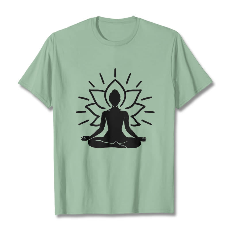Koszulka z nadrukiem Buddha Stones, swobodny medytacyjny wzór lotosu - PaleGreen - 2XL - image 15