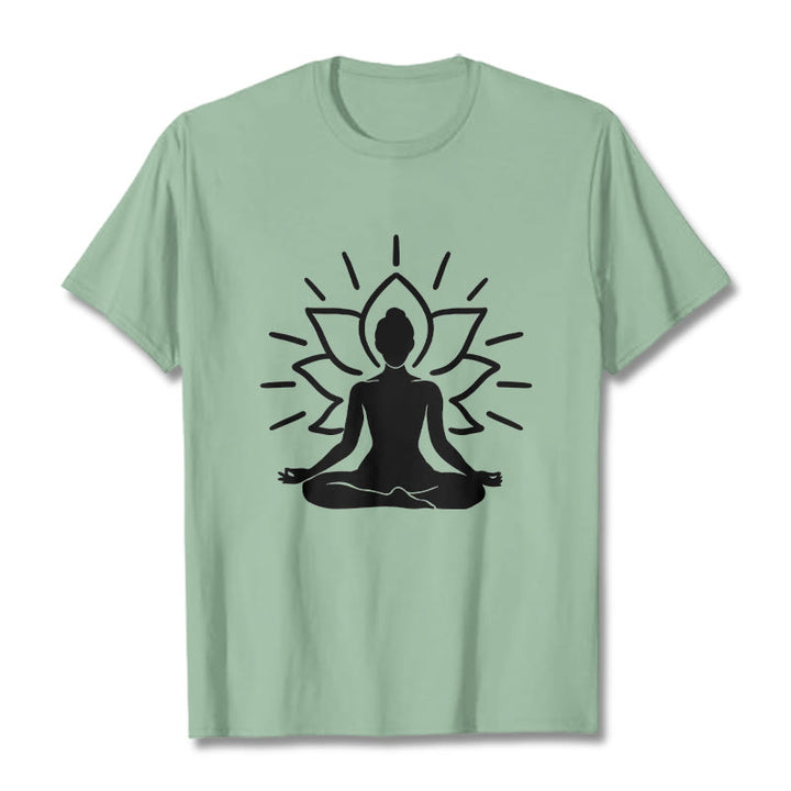 Koszulka z nadrukiem Buddha Stones, swobodny medytacyjny wzór lotosu - PaleGreen - 2XL - image 15