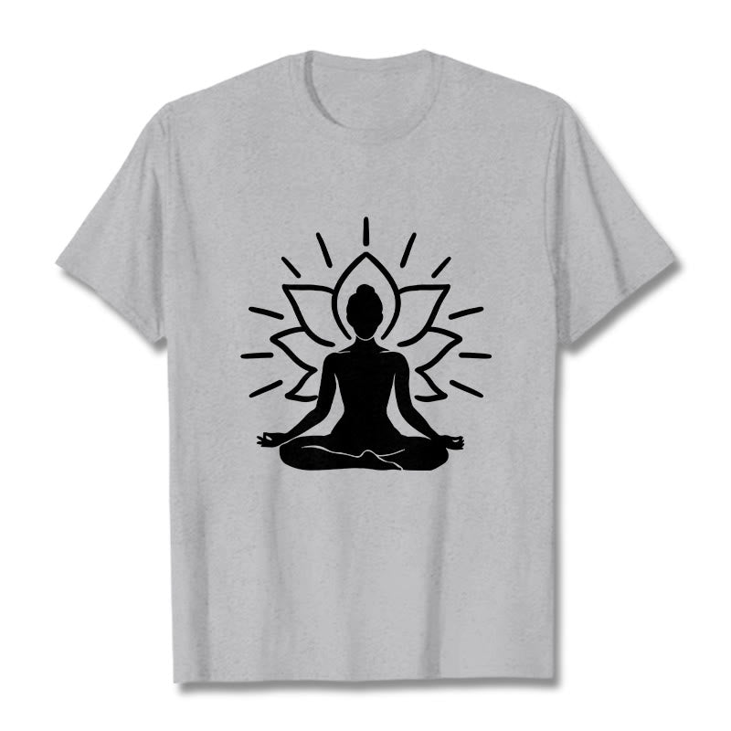 Koszulka z nadrukiem Buddha Stones, swobodny medytacyjny wzór lotosu - Jasnoszary - 2XL - image 20