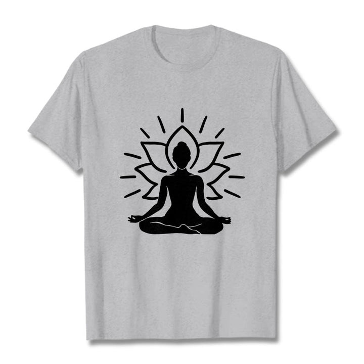 Koszulka z nadrukiem Buddha Stones, swobodny medytacyjny wzór lotosu - Jasnoszary - 2XL - image 20