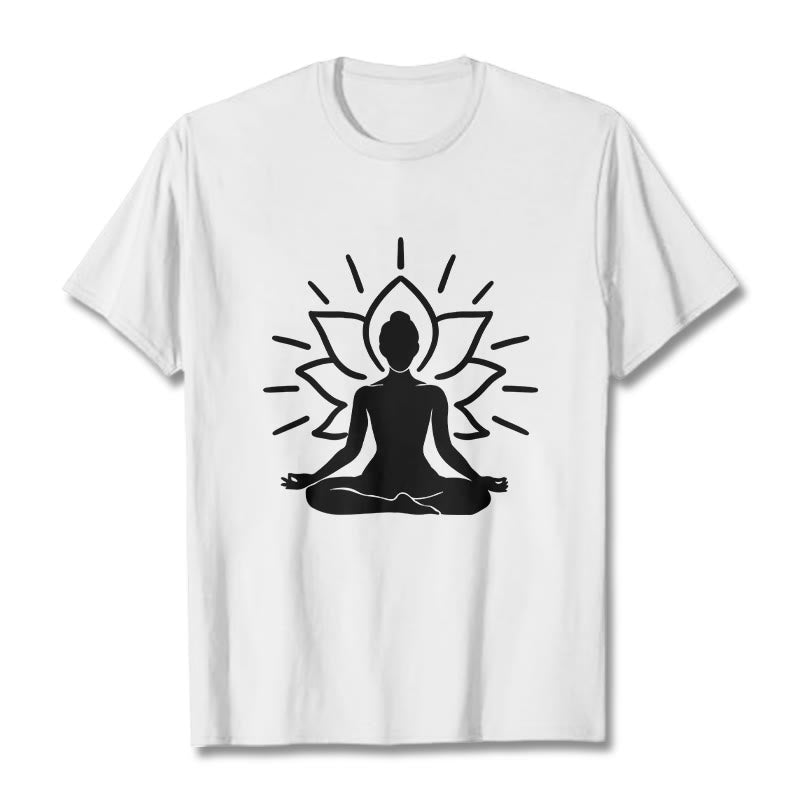 Koszulka z nadrukiem Buddha Stones, swobodny medytacyjny wzór lotosu - Biały - 2XL - image 8