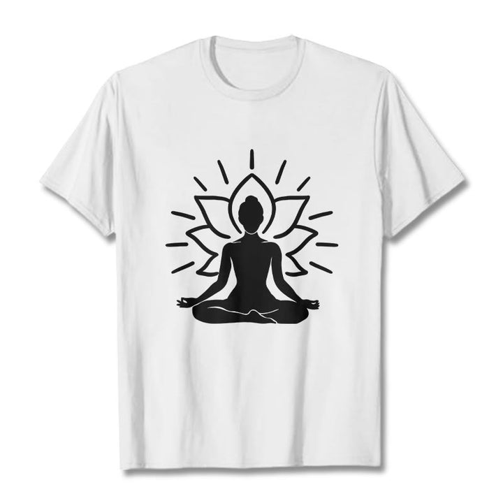 Koszulka z nadrukiem Buddha Stones, swobodny medytacyjny wzór lotosu - Biały - 2XL - image 8