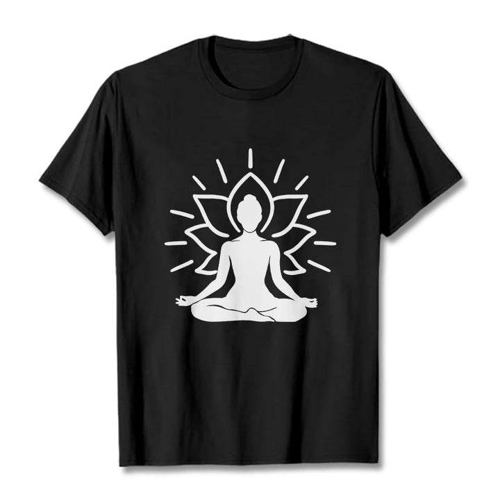 Koszulka z nadrukiem Buddha Stones, swobodny medytacyjny wzór lotosu - Czarny - 2XL - image 4